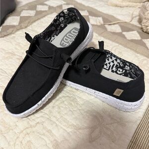 Hey Dude Black Casual Slip-On Shoes with White Speckled Sole
